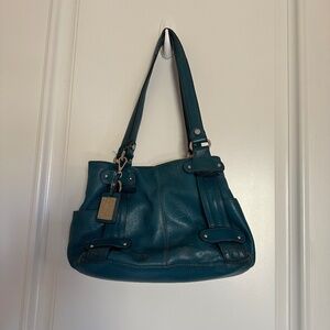 Vintage Tignanello Teal Blue Pebbled Leather Shoulder Bag